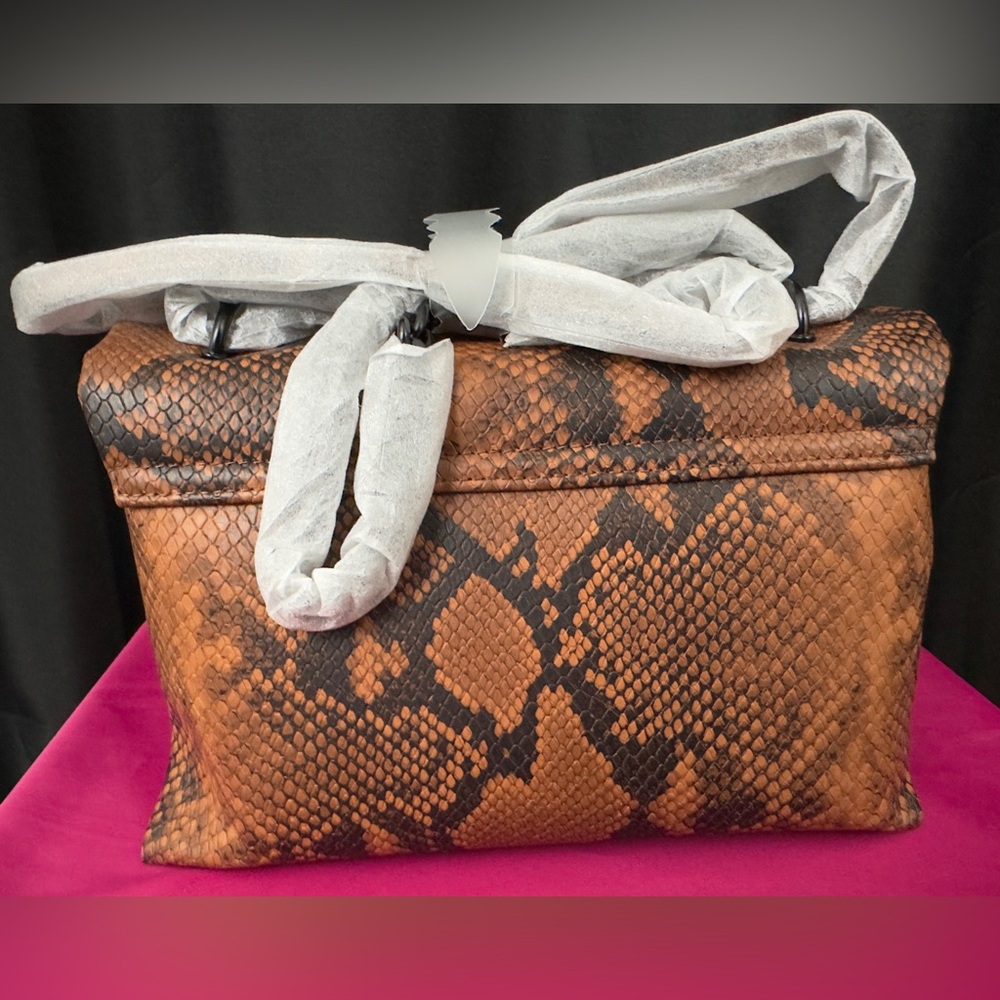 Nicole Miller Brown and Black Snake Skin Crossbody Purse - Black Chain Strap NWT - Picture 2 of 11